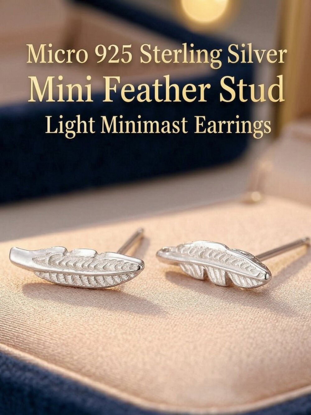 New MJ Micro 925 Sterling Silver Mini Feather Stud Light Minimalist Earrings